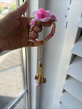 Desi / Indian / Pakistani Pink Floral Beaded Hand Tassel Charm